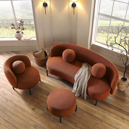 Amboise 3-Seater Curved Sofa with Ball Cushions, Brick Boucle