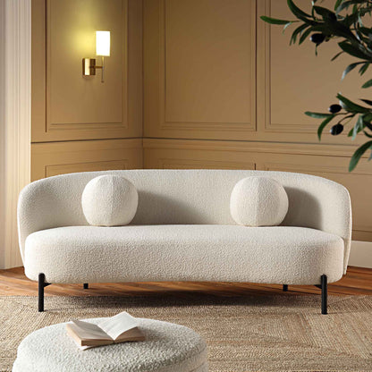 Amboise 3-Seater Curved Sofa with Ball Cushions, Ecru Boucle
