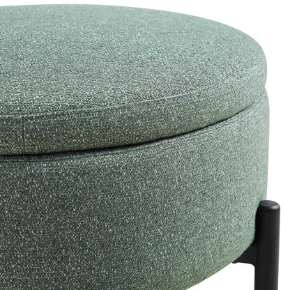 Amboise Round Storage Pouffe, Spruce Green Textured Fabric