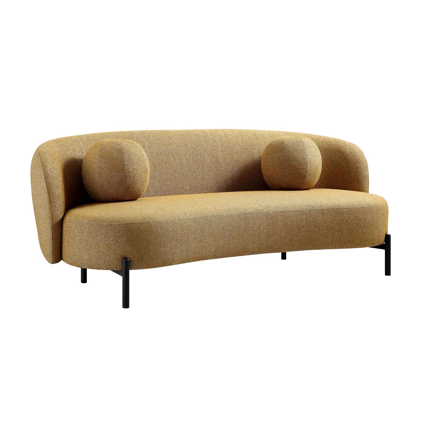 Amboise 3-Seater Curved Sofa with Ball Cushions, Marigold Textured Fabric