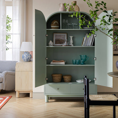 Maude Large Storage Cabinet, Muted Pistachio Ash with Raffia