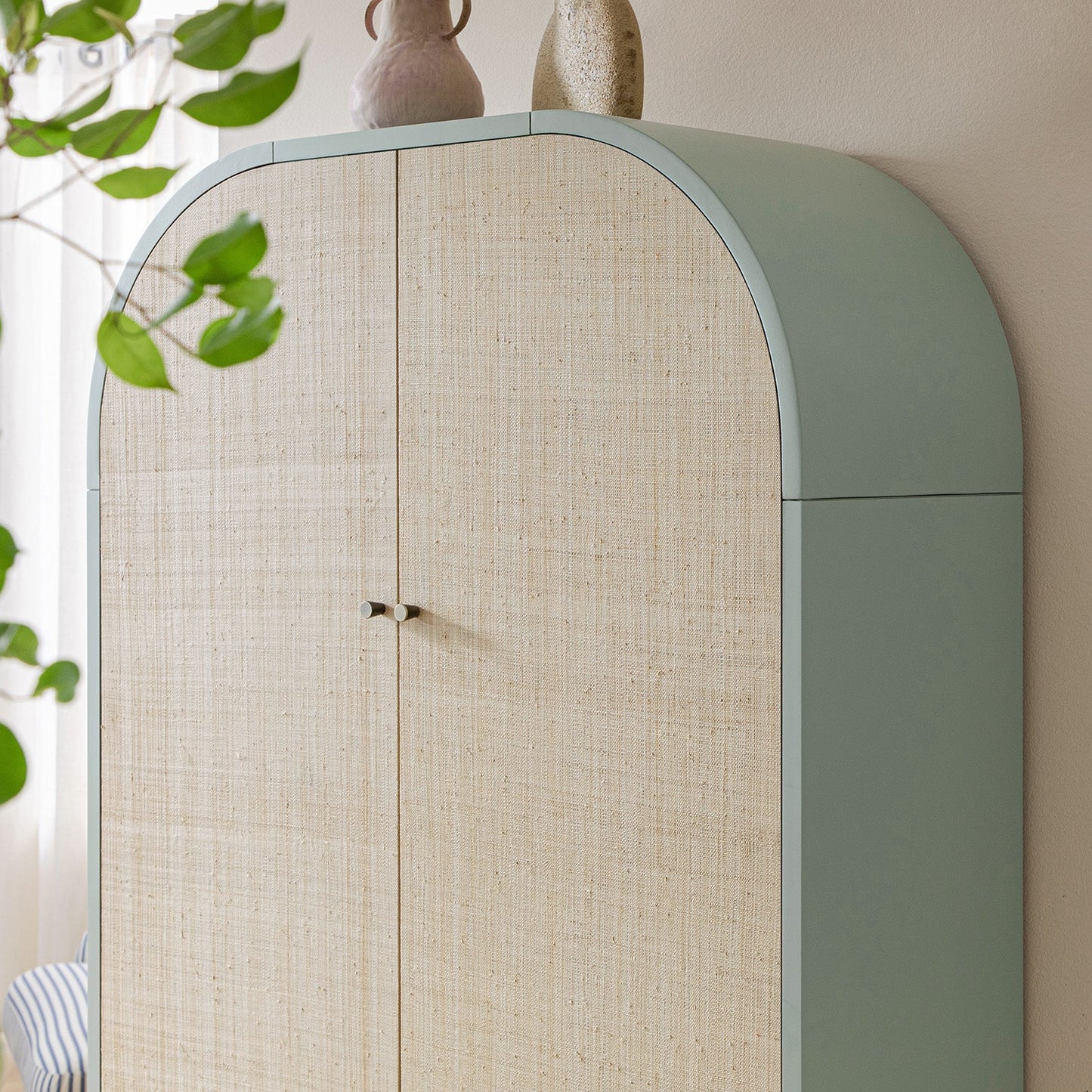 Maude Large Storage Cabinet, Muted Pistachio Ash with Raffia