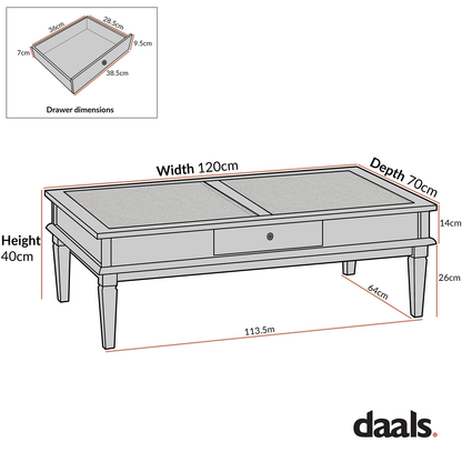 Chantilly Mid Grey Coffee Table with Drawers