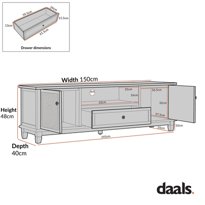 Chantilly Whitewashed 150cm Wide TV Unit