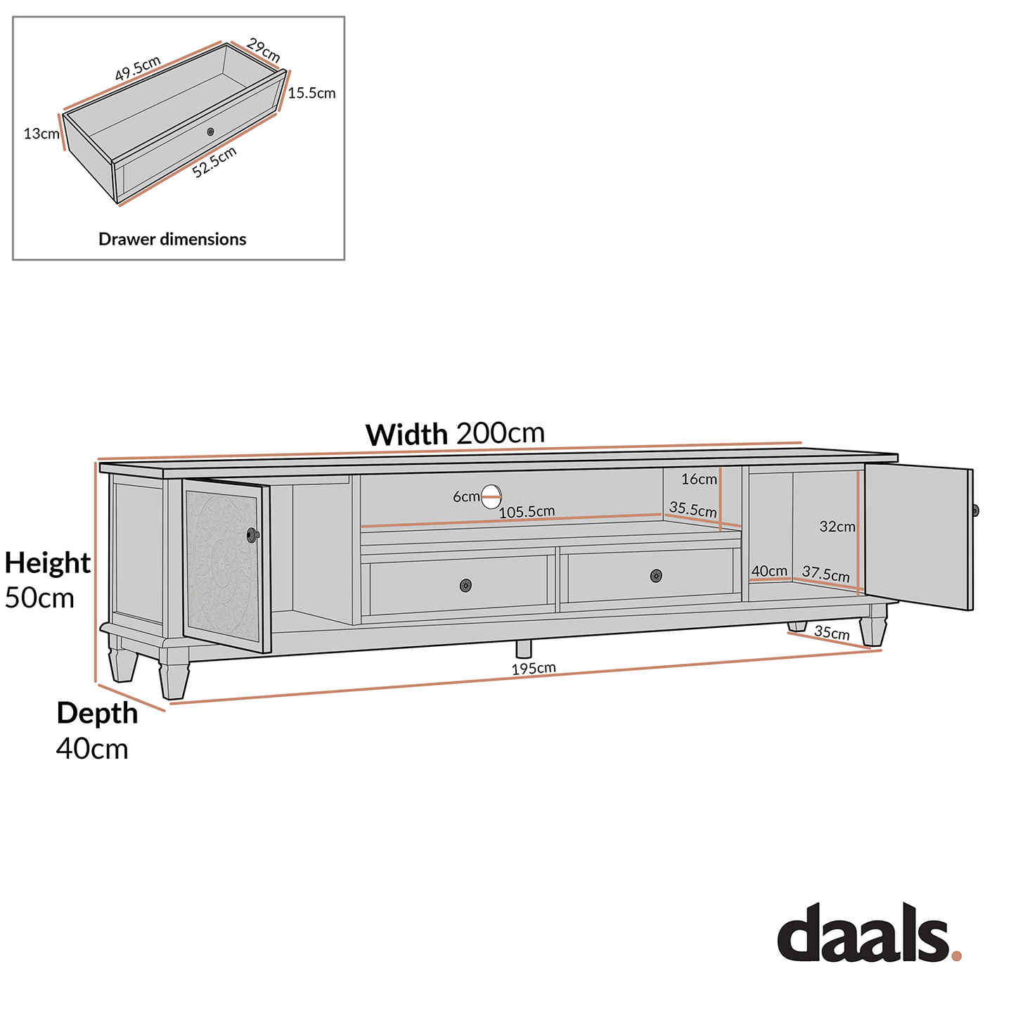 Chantilly Mid Grey 200cm Wide TV Unit