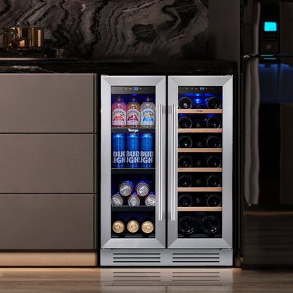 24 Inch Wine/Beverage Refrigerator Cooler, 20 Bottle/60 Can DUAL ZONE Fridge - 24 inch
