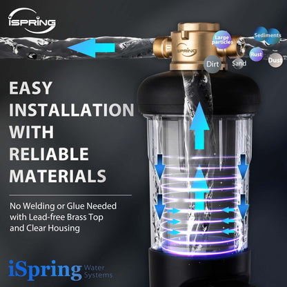iSpring WSP100ARJ NSF Certified Spin-Down Sediment Water Filter, Jumbo Size, Reusable w/ Touch-Screen Flush Module, 100 Microns