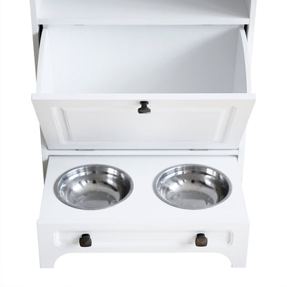 Roomfitters Dog Feeding Station with 2 Elevated Dog Bowls, Tilt Out Pet Feeding Cabinet Station